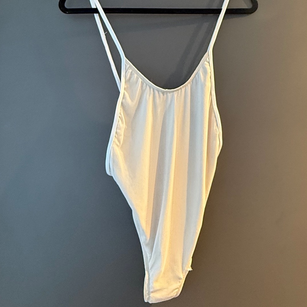 Minimale Animale Mesh One-Piece Swimsuit Open Back Beige/White– Size S/M
